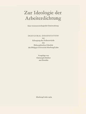 cover image of Zur Ideologie der Arbeiterdichtung